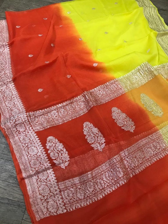 Exclusive khadi Chiffon Durga Puja Zari Work Pure Banarasi Silk Handwoven Saree Designer Weaving Fabric Sari Women With Running Blouse Piece