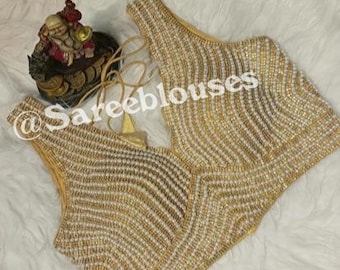 Sabyasachi Scollo a V Heavy Readymade Stone Work Saree Designer Top Crop Camicetta Pearl Beaded Work Sari Party Abiti da sposa