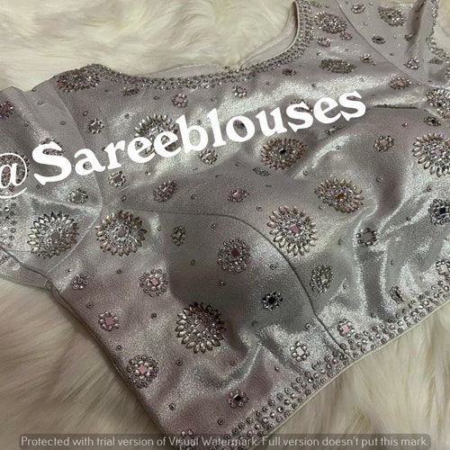 Boat neck Silver Heavy Readymade stone Work Saree Designer Ready made Blouse Pearl Work buy Blouse Sari Party wear Wedding SareeBlouses