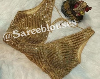 Sabyasachi Scollo a V Heavy Readymade Stone Work Saree Designer Top Crop Camicetta Pearl Beaded Work Sari Party Abiti da sposa