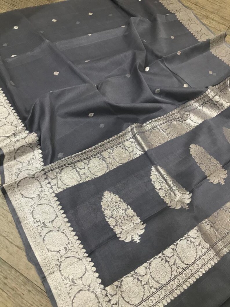 Exclusive Durga puja Zari Work Pure Georgette Chiffon Khadi Banarasi Silk Saree Designer Weaving Fabric Sari Women With Running Blouse Piece