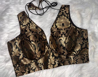 Black Hand Embroidered Indian Bridal Blouse, Custom Designer Saree Blouse