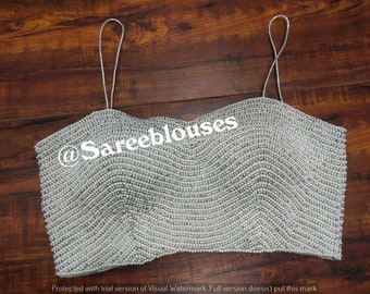 White Heavy Readymade Zardozi Zircon Saree Designer Ready made Blouse Pearl Beaded Work Blouse Sari Partywear Wedding Blouse SareeBlouses