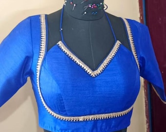 Blue Designer Ethnic Crop Top Blouse | Custom Indian Wedding Boho Festival Wear