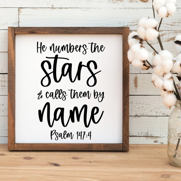 He numbers the stars and calls them by name, He counts Psalms 147, Christian SVG, Bible Verse, Christian Home Decor, He Counts the Stars