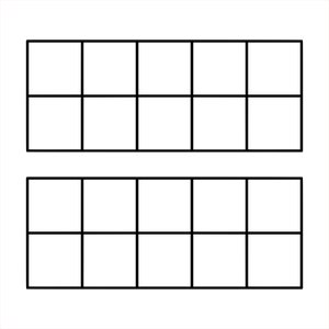 Può includere: Una griglia in bianco e nero con 12 quadrati disposti in due righe di sei quadrati.