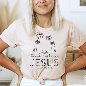 Christian Shirts SVG Summer rest in Jesus PNG beach palm Clipart Jesus Wall Art Vinyl Decal Boho Minimalist Inspirational Quotes Sun Waves
