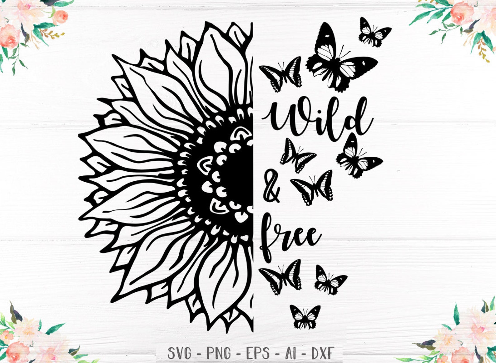 Sunflower SVG Butterfly Shirts PNG Wild and Free Clipart Horse - Etsy
