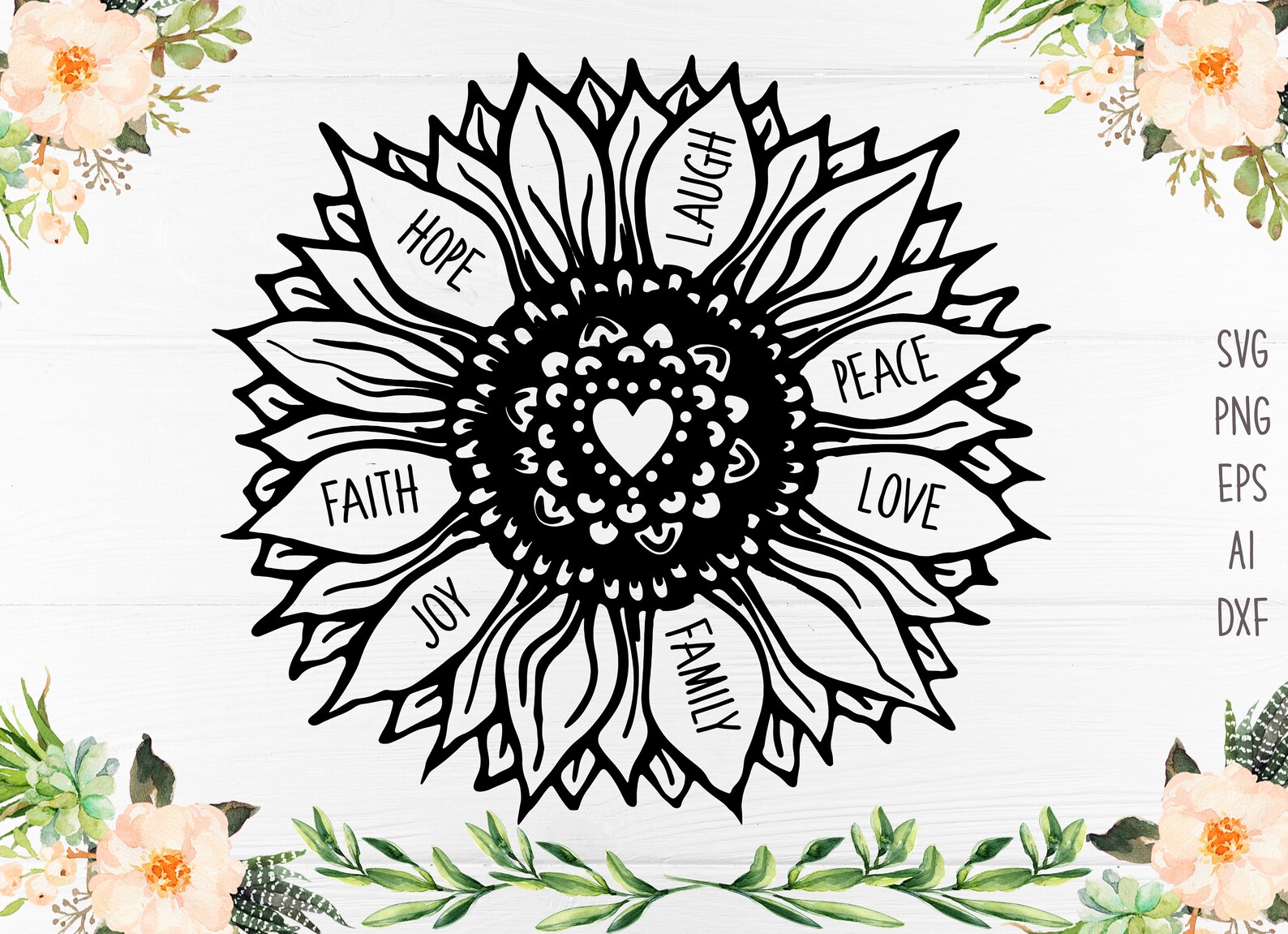 Sunflower SVG Christian Shirts PNG Faith Hope Love Family | Etsy