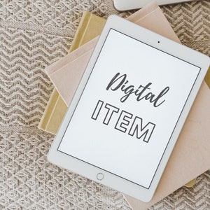 May include: A white tablet computer with a white background and the text "Digital ITEM" in black.