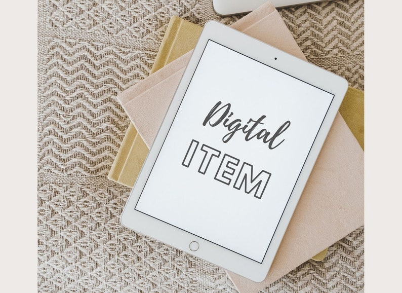 May include: A white tablet computer with a white background and the text "Digital ITEM" in black.