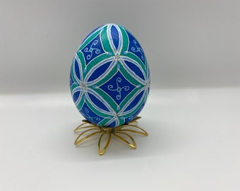 Chicken Egg Pysanka, Blue Tulip, Pisanki, Ukrainian Easter Egg, Pysanky, Batik, Egg Art
