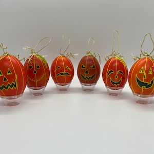 Halloween Eggs, Jack O Lantern, Chicken Egg Pysanka, Pisanki, Ukrainian Easter Egg, Pysanky, Batik, Egg Art, Fall, Autumn, Ornament
