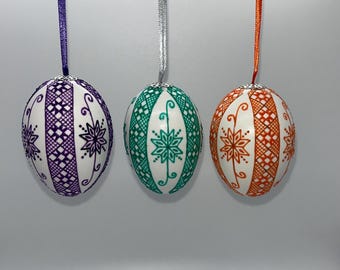 Duck Egg Pysanka, Colored Raised Wax, Pisanki, Ukrainian Easter Egg, Pysanky, Romanian, Egg Art