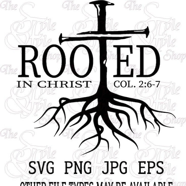 Rooted In Christ Col. 2:6-7 bible verse design SVG