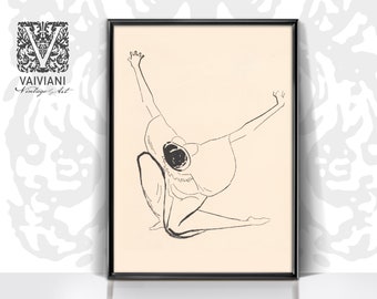 Vintage Woman Sketch Print: Minimalist Female Figure Drawing (Downloadable)