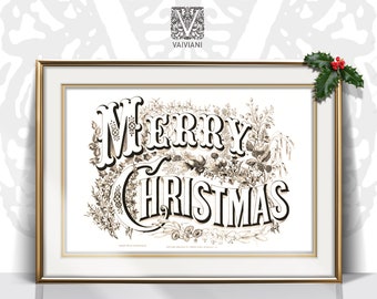 Vintage Merry Christmas Sign Printable Wall Art Antique Print Decor Retro Holiday Greeting Poster Winter Instant Digital Downloadable Prints