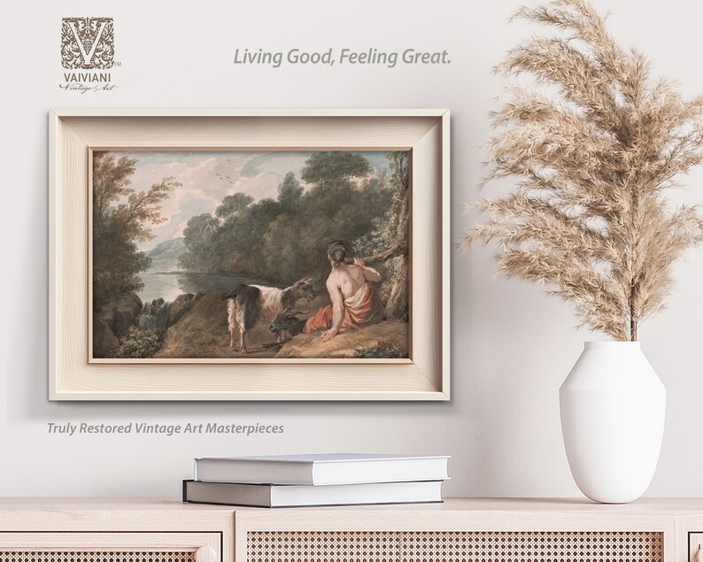 Antique Landscape Original Goat Oil Painting Printable Vintage Wall Art ...