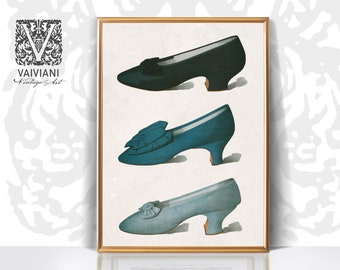 Blue High Heels Print: Vintage Victorian Fashion Sketch (Digital Download)