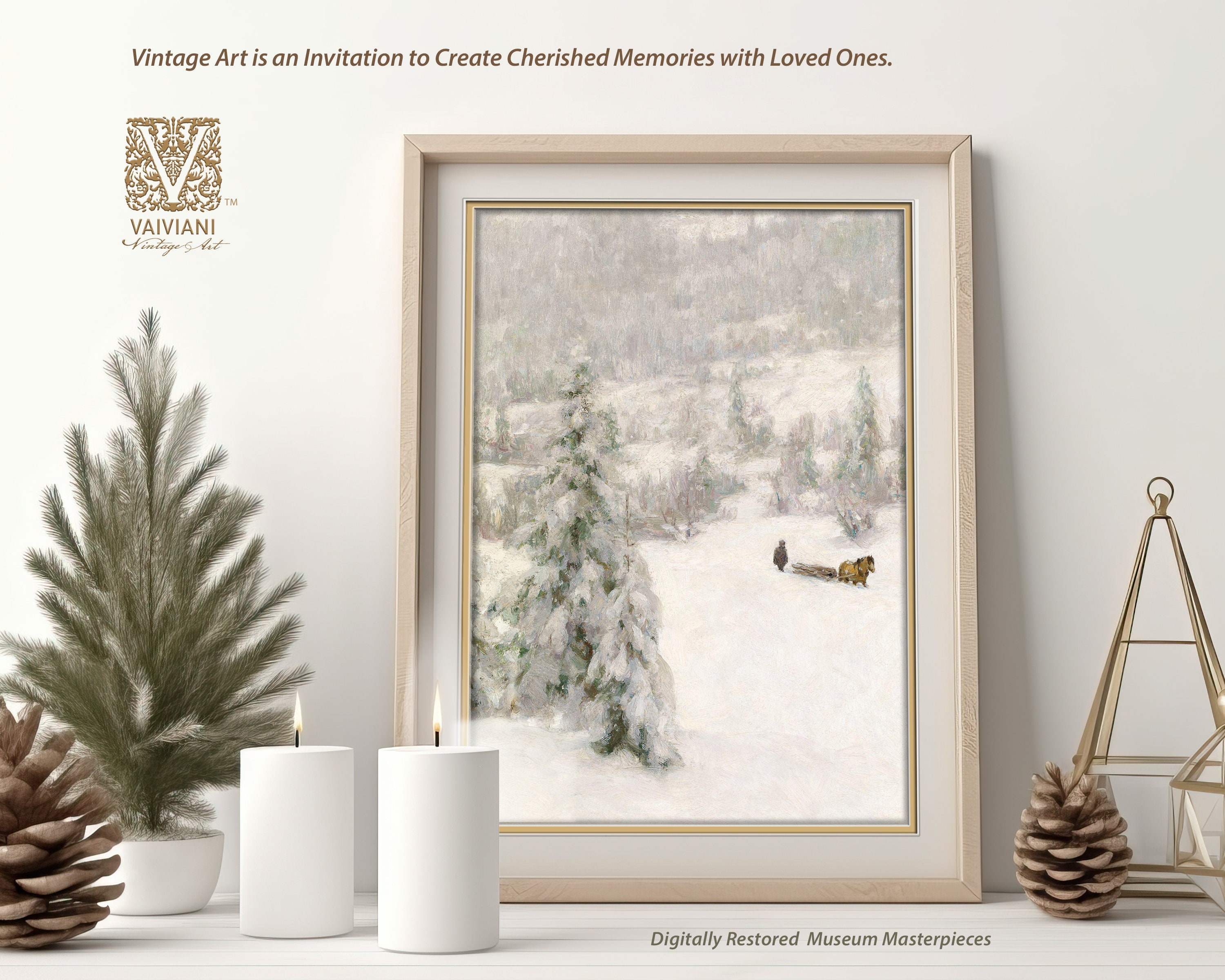 Snowy Winter Landscape Print Vintage Woodland Christmas Nordic ...