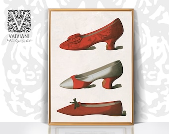 Impresión de tacones rojos victorianos: Boceto de moda antigua (Descarga digital)