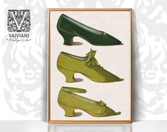 Lime Green Victorian Shoes Print: Antique Fashion Art (Digital Download)
