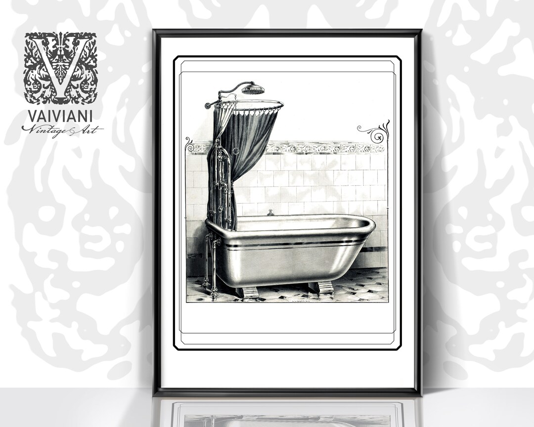 Bathtub Wall Art Downloadable Vintage Bathroom Print Antique Printable ...