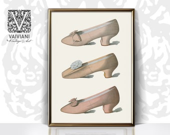 Estampado de tacón beige: Boceto de zapato victoriano (Descarga digital)