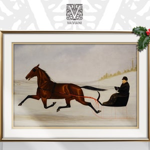 Rustic Winter Sleigh Ride Wall Art Vintage Christmas Landscape Holiday Decor Digital Download Country Horse Drawn Sleigh Painting Farmhouse