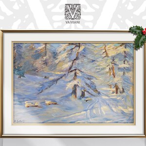 Serene Winter Forest Landscape Snow Scene Covered Pine Trees Vintage Art Print Digital Download Printable Winter Wonderland Seasonal Decor