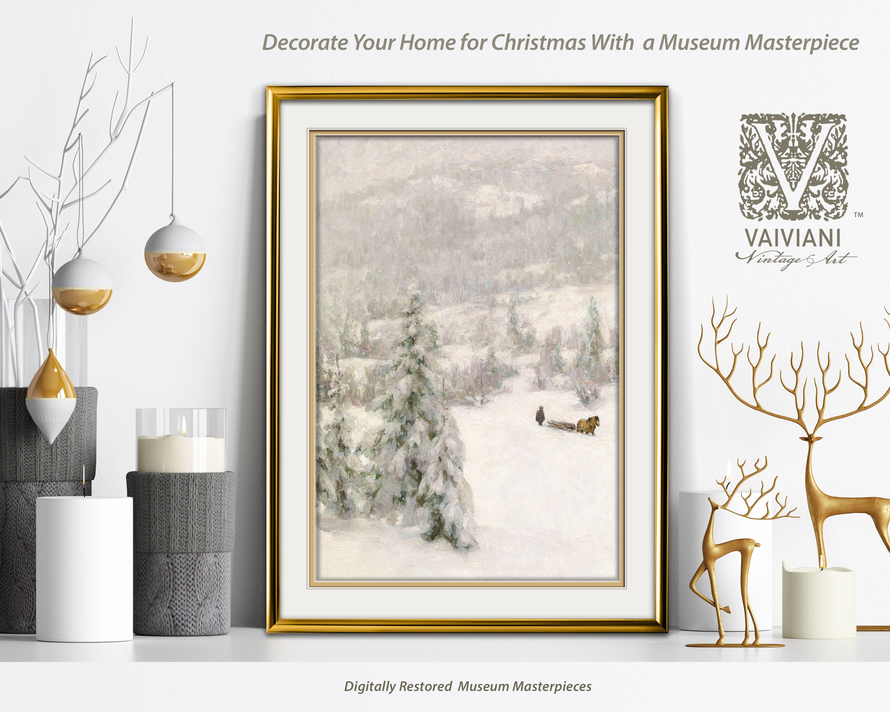 Snowy Winter Landscape Print Vintage Woodland Christmas Nordic ...