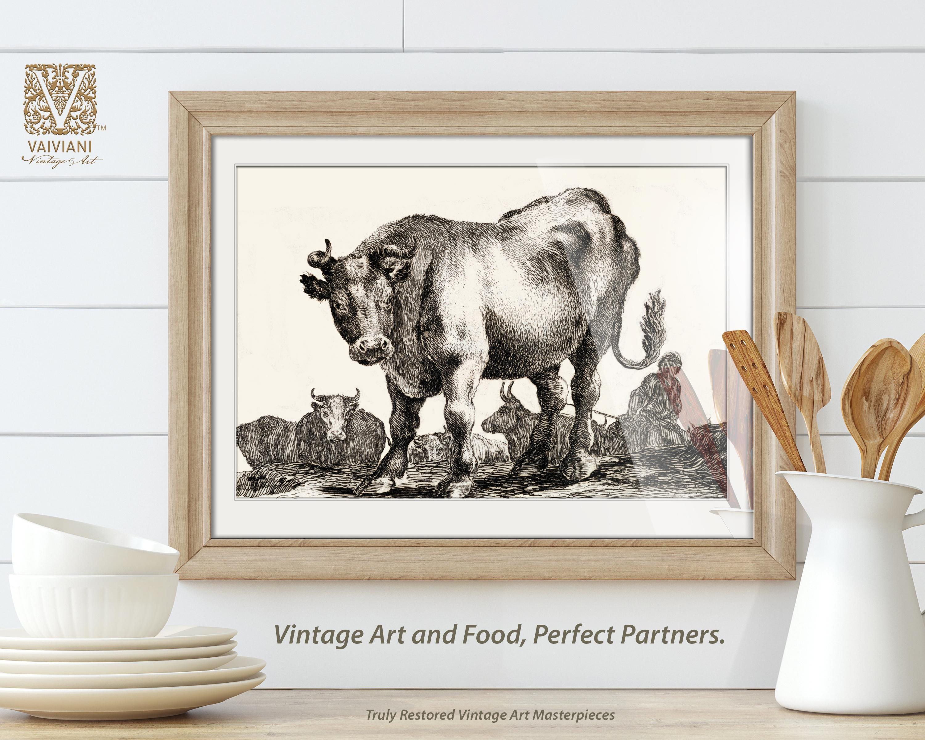 Rustic Bull Vintage Bull Portrait Print: Rustic Farmhouse Wall Art (digital ...