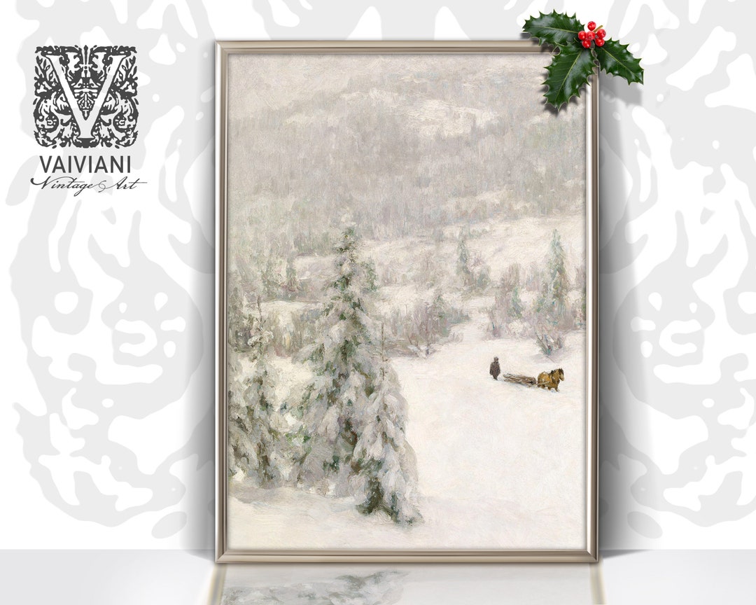 Snowy Winter Landscape Print Vintage Woodland Christmas Nordic ...