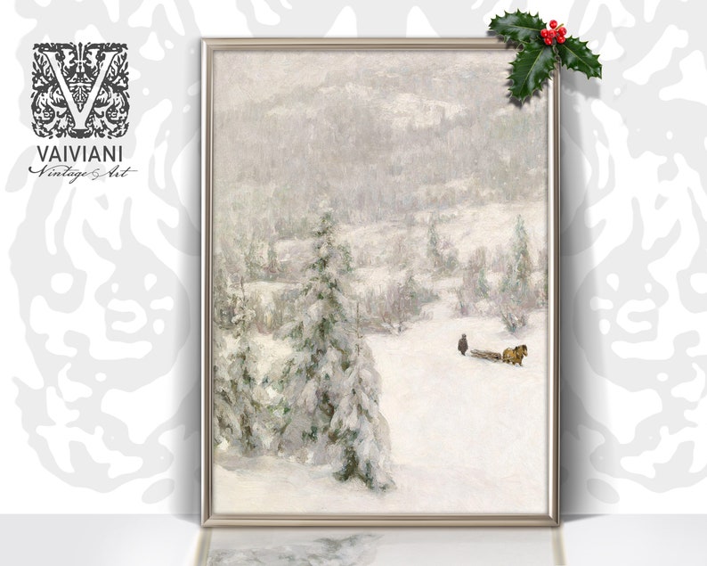 Snowy Winter Landscape Print Vintage Woodland Christmas Nordic ...