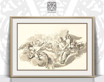 Boceto vintage de ángeles músicos victorianos, arte mural renacentista descargable, impresión estética, decoración acogedora y neutra, estilo academia oscura (tamaño mediano)