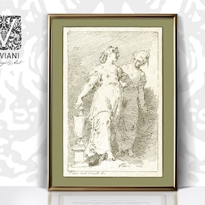 Vintage People Portrait Wall Art Female Drawing Antique Women Sketch Neutral Print Downloadable Original Etching Home Decor Etching | S158