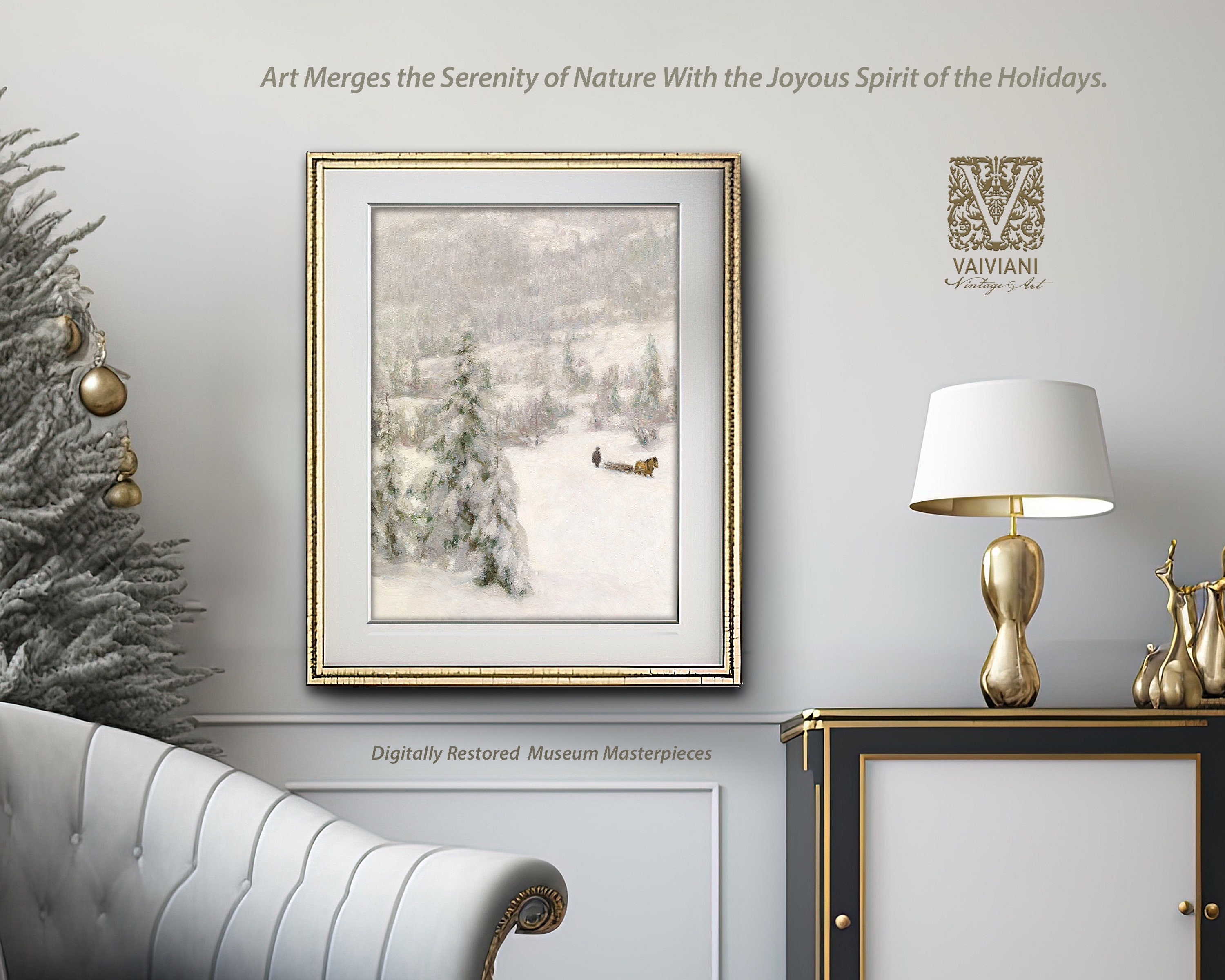 Snowy Winter Landscape Print Vintage Woodland Christmas Nordic ...