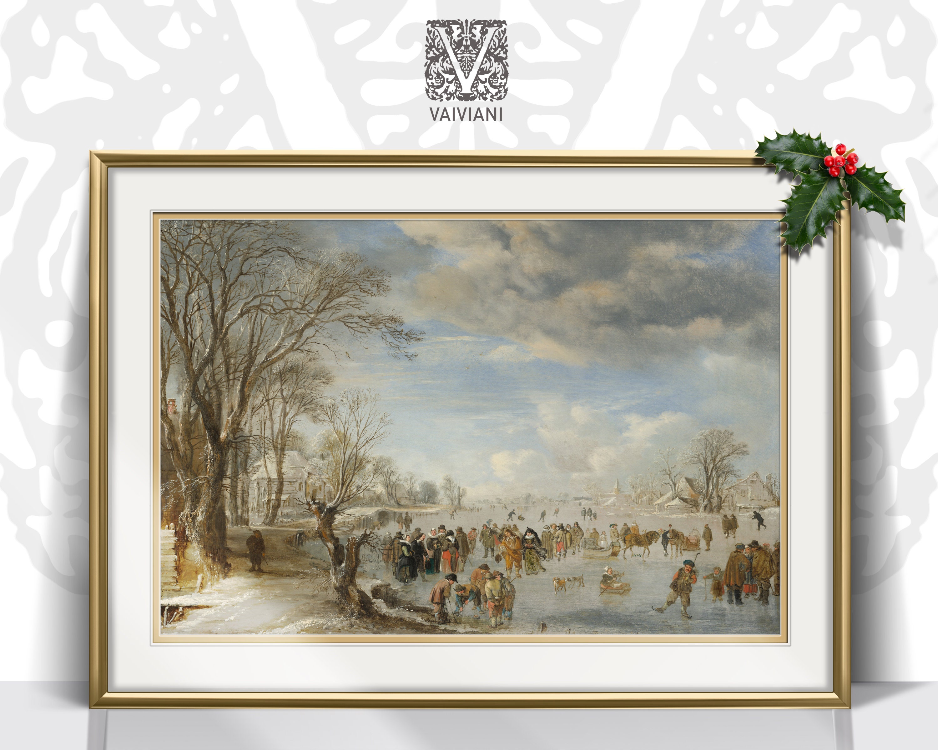 Rustic Winter Skating Rink Antique Oil Cloud Painting Landscape Frozen River Printable Digital Wall Art Christmas Farmhouse Seasonal Decor