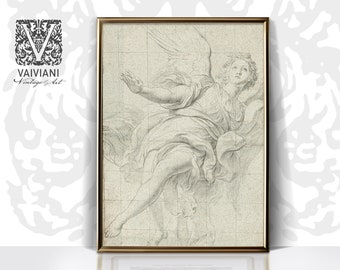 Impresión de boceto de ángel: Arte mural vintage de Dark Academia (descarga digital)