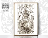 Victorian Etching Print: Antique Abstract Sketch, Neutral Home Decor (Downloadable)