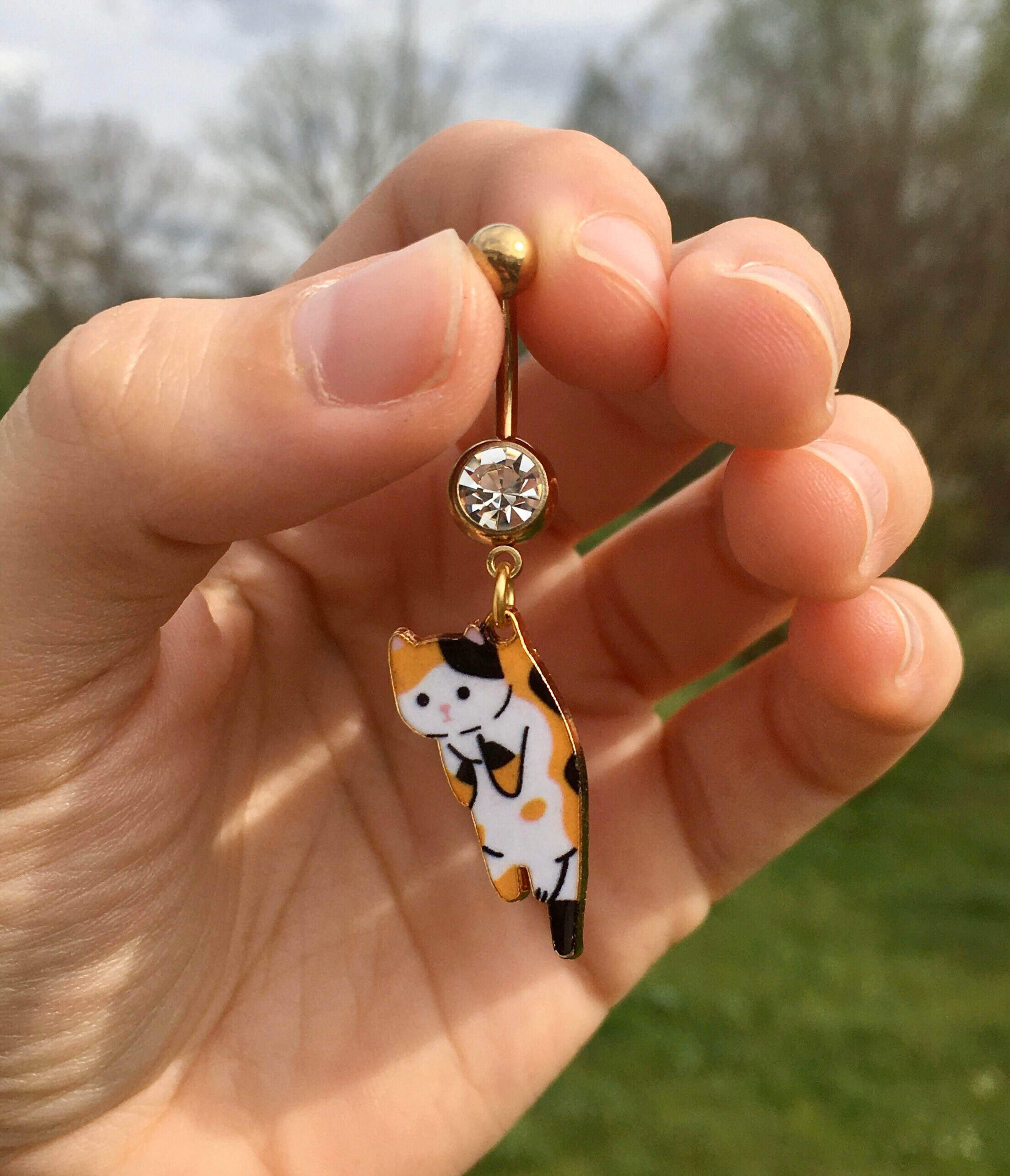 Calico Cat Dangle Belly Button Ring Etsy
