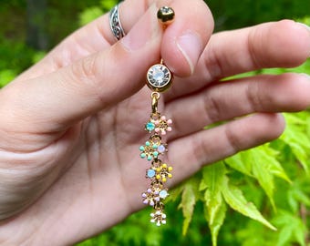 Dainty Flowers & Pastel Rhinestone Dangle Belly Button Ring