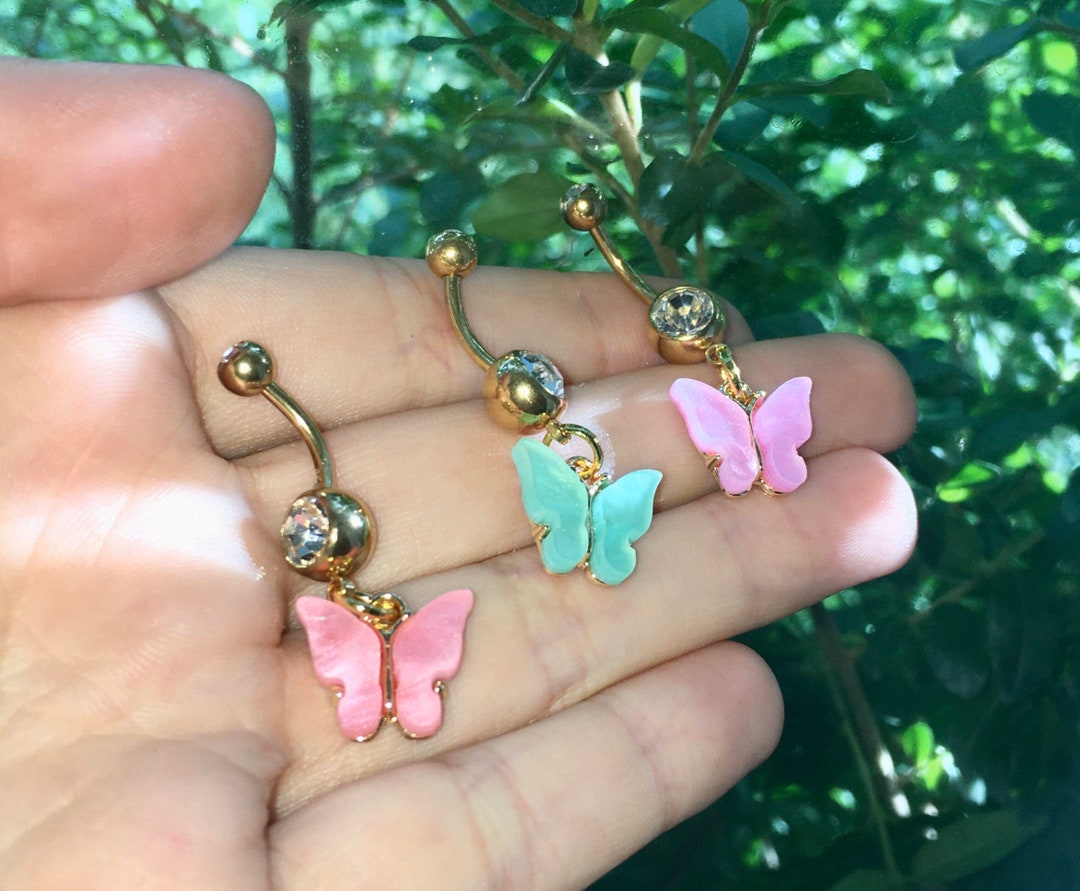 Pearly Butterfly Belly Button Rings Etsy