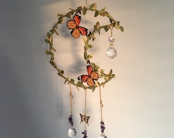 Kristall Monarch Schmetterling Mond Suncatcher Wanddeko