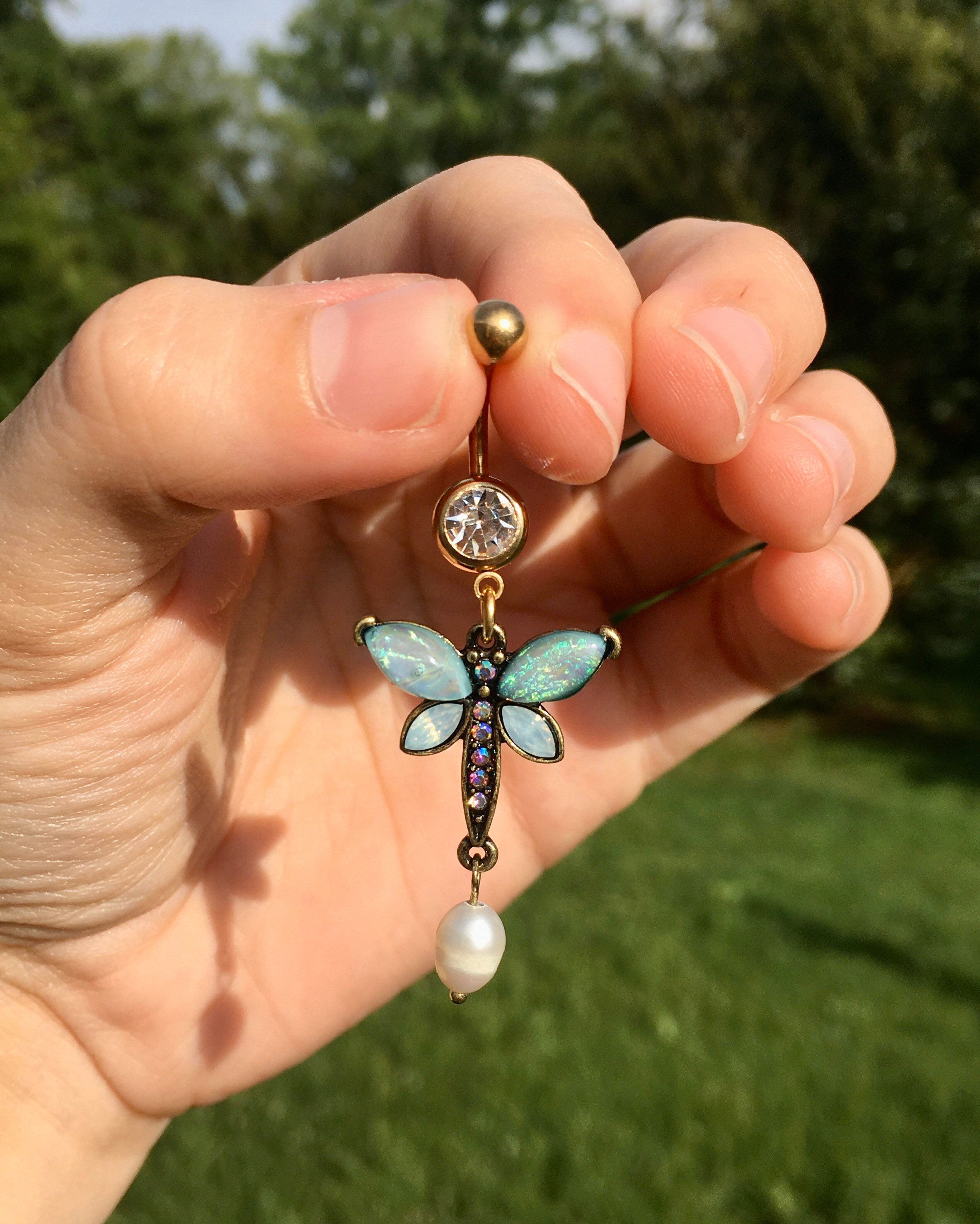 Rhinestone Dragonfly Belly Button Ring Etsy