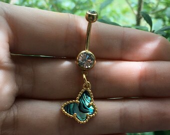 Amelia Fashion 14GA Non Dangle Leaf with Abalone Shell Belly Button/Navel Ring 316L Surgical Steel Amelia Fashion 14GA Non Dangle Leaf with Abalone Shell Belly Button/Navel Ring 316L Surgical Steel