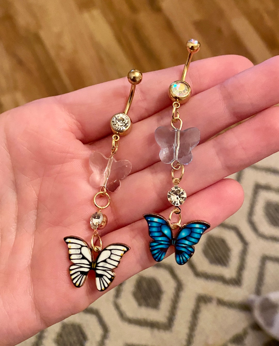 Dangle Butterfly Belly Button Rings Etsy