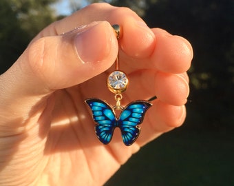 Blue Butterfly Belly Button Ring
