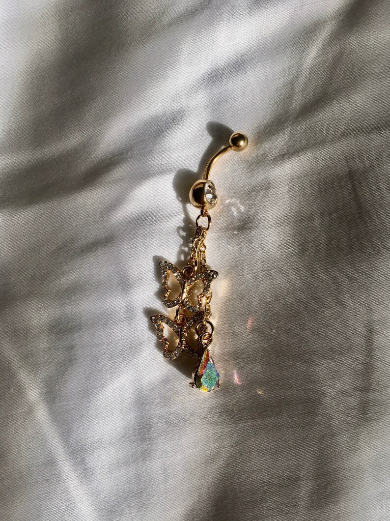 Crystal Dangle Butterflies Belly Button Ring Etsy