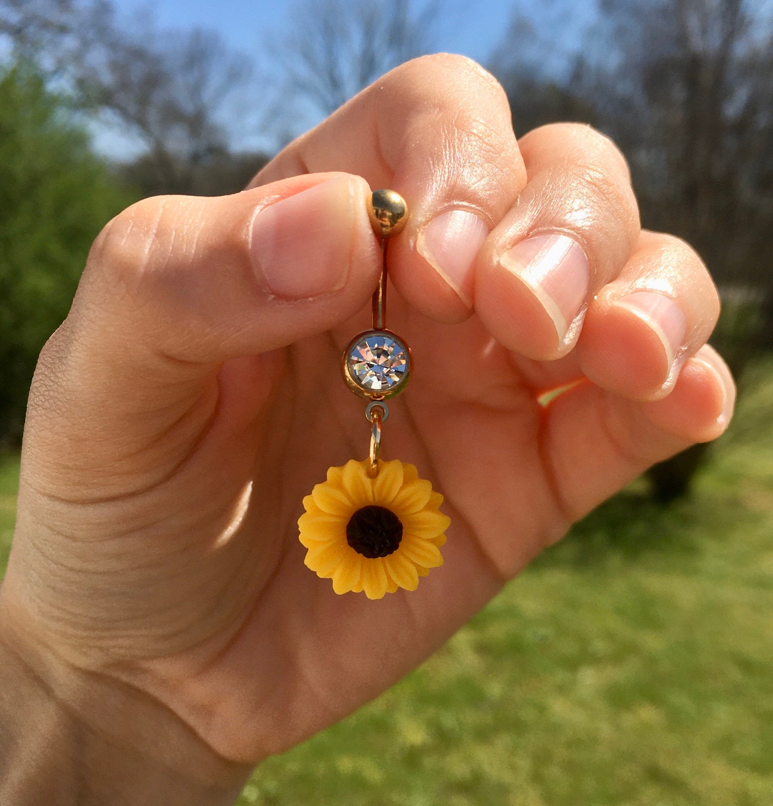Sunflower Belly Button Ring Etsy